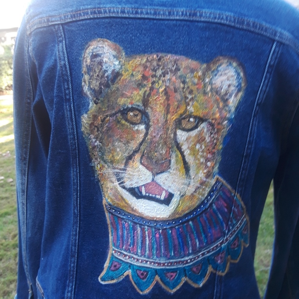 Handpainted Cheetah denim jacket